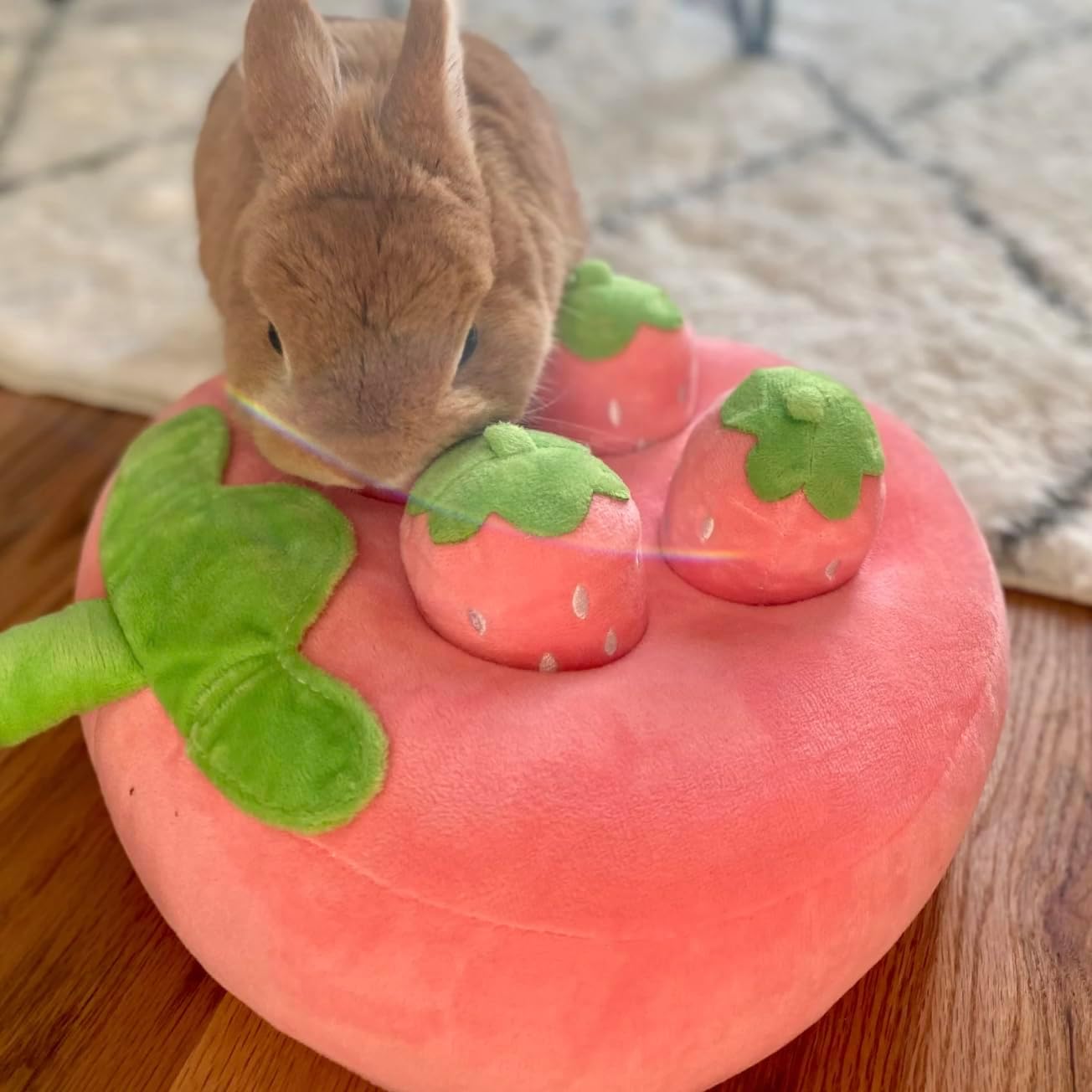 KFX-7527613 Interactive Plush Strawberry Snuffle Mat for Dogs, Bunnies, and Guinea Pigs - Feed, Entertain, and Stimulate