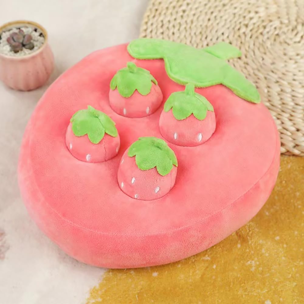 KFX-7527613 Interactive Plush Strawberry Snuffle Mat for Dogs, Bunnies, and Guinea Pigs - Feed, Entertain, and Stimulate