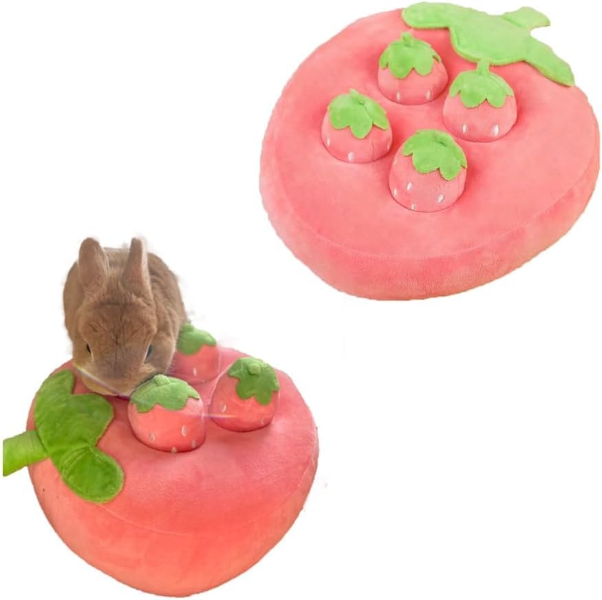 KFX-7527613 Interactive Plush Strawberry Snuffle Mat for Dogs, Bunnies, and Guinea Pigs - Feed, Entertain, and Stimulate