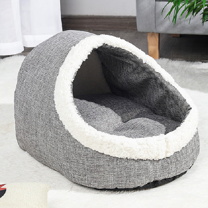 KFX-7530173 Reversible Lamb and PP Cotton Pet Nest for Cats and Dogs - Gray and Light Brown