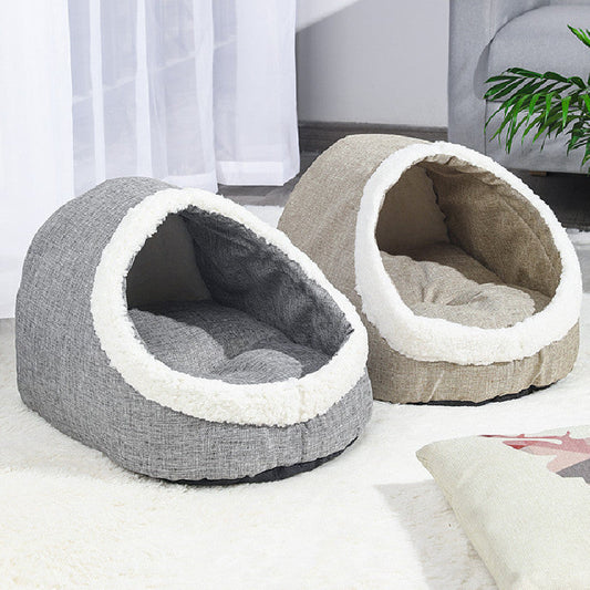 KFX-7530173 Reversible Lamb and PP Cotton Pet Nest for Cats and Dogs - Gray and Light Brown