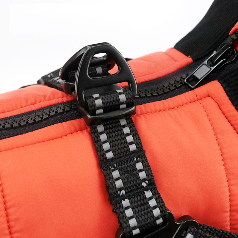 KFX-7530557 Warm Cotton-Padded Dog Coat for Autumn and Winter in Blue, Orange, and Gray - Multiple Sizes Available