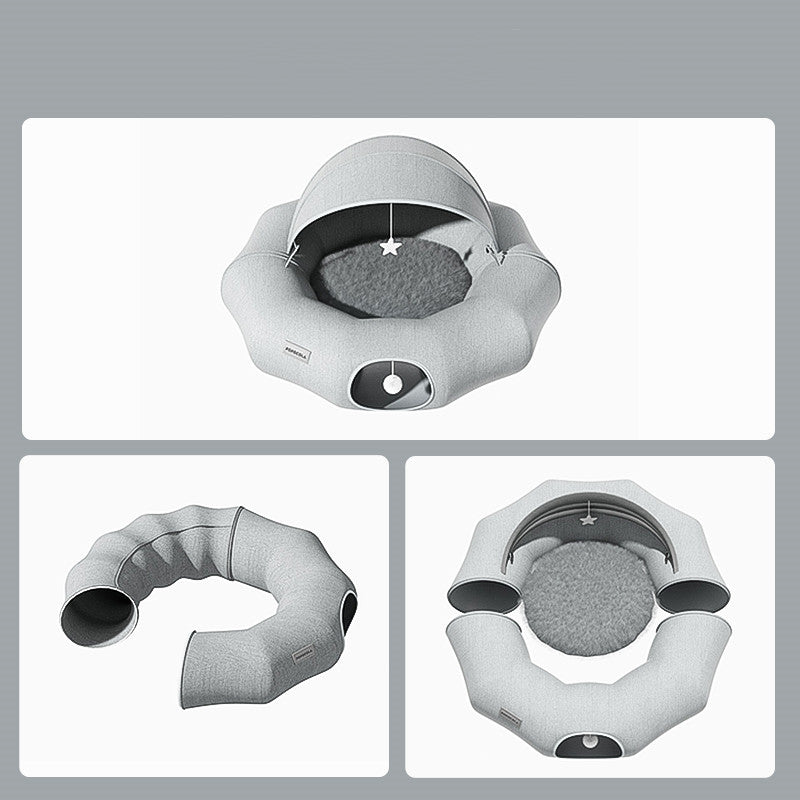 KFX-7531197 Foldable Cat Tunnel Nest with Summer Ice Nest, Removable & Washable, Cool & Breathable Design