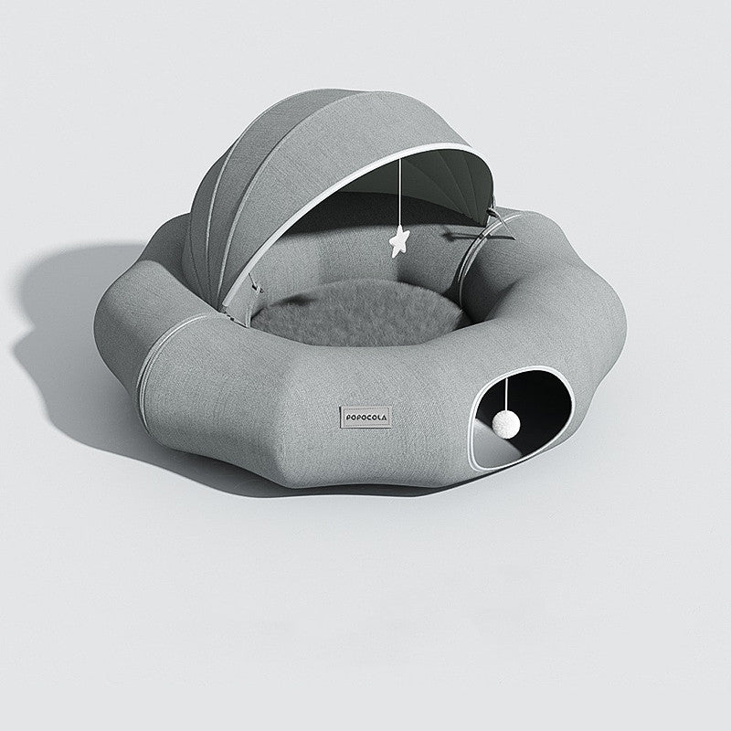 KFX-7531197 Foldable Cat Tunnel Nest with Summer Ice Nest, Removable & Washable, Cool & Breathable Design