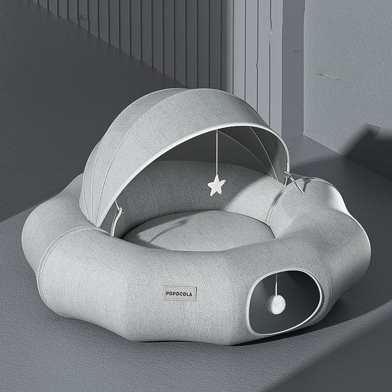 KFX-7531197 Foldable Cat Tunnel Nest with Summer Ice Nest, Removable & Washable, Cool & Breathable Design
