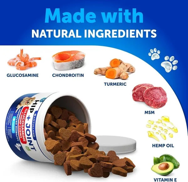 KFX-7531965 Hemp Infused Hip and Joint Support Chews for Dogs - Glucosamine, Chondroitin, Turmeric, Duck Flavor