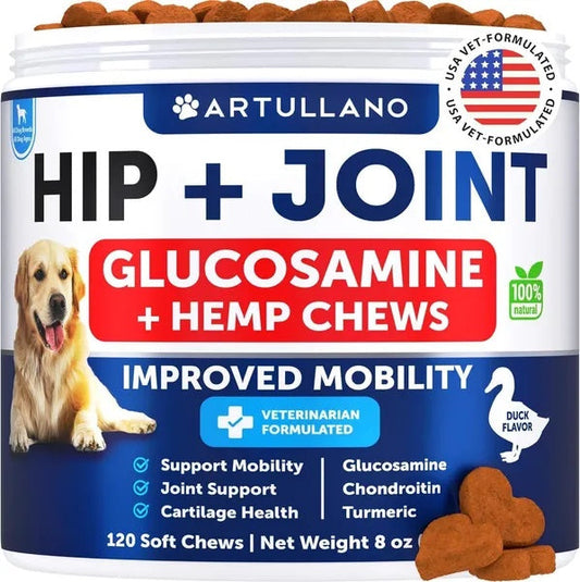 KFX-7531965 Hemp Infused Hip and Joint Support Chews for Dogs - Glucosamine, Chondroitin, Turmeric, Duck Flavor