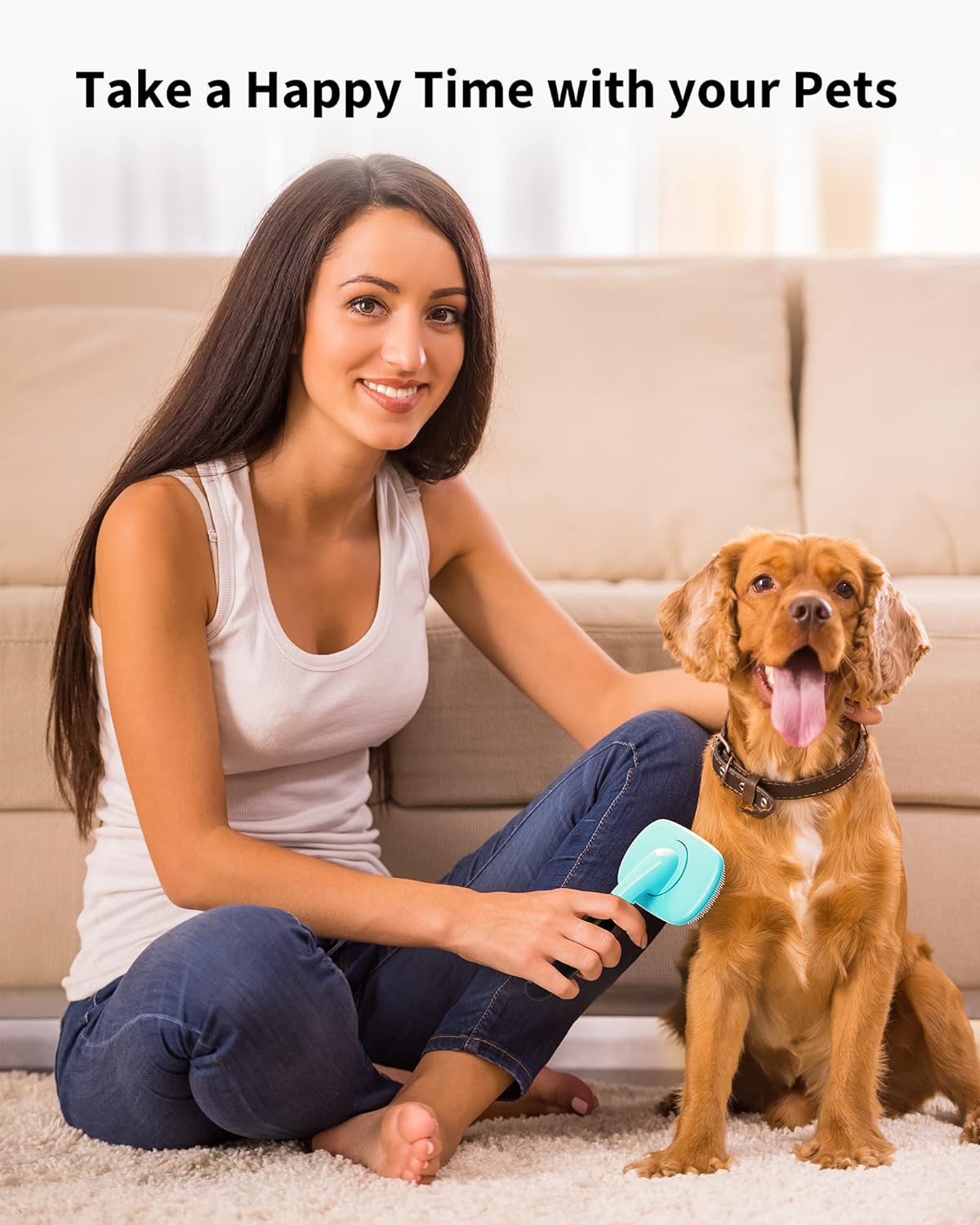KFX-7533373 Pet Grooming Brush for Dogs and Cats - Stainless Steel Bristles, Comfort Grip Handle, Easy Cleaning, Long and Short Hair