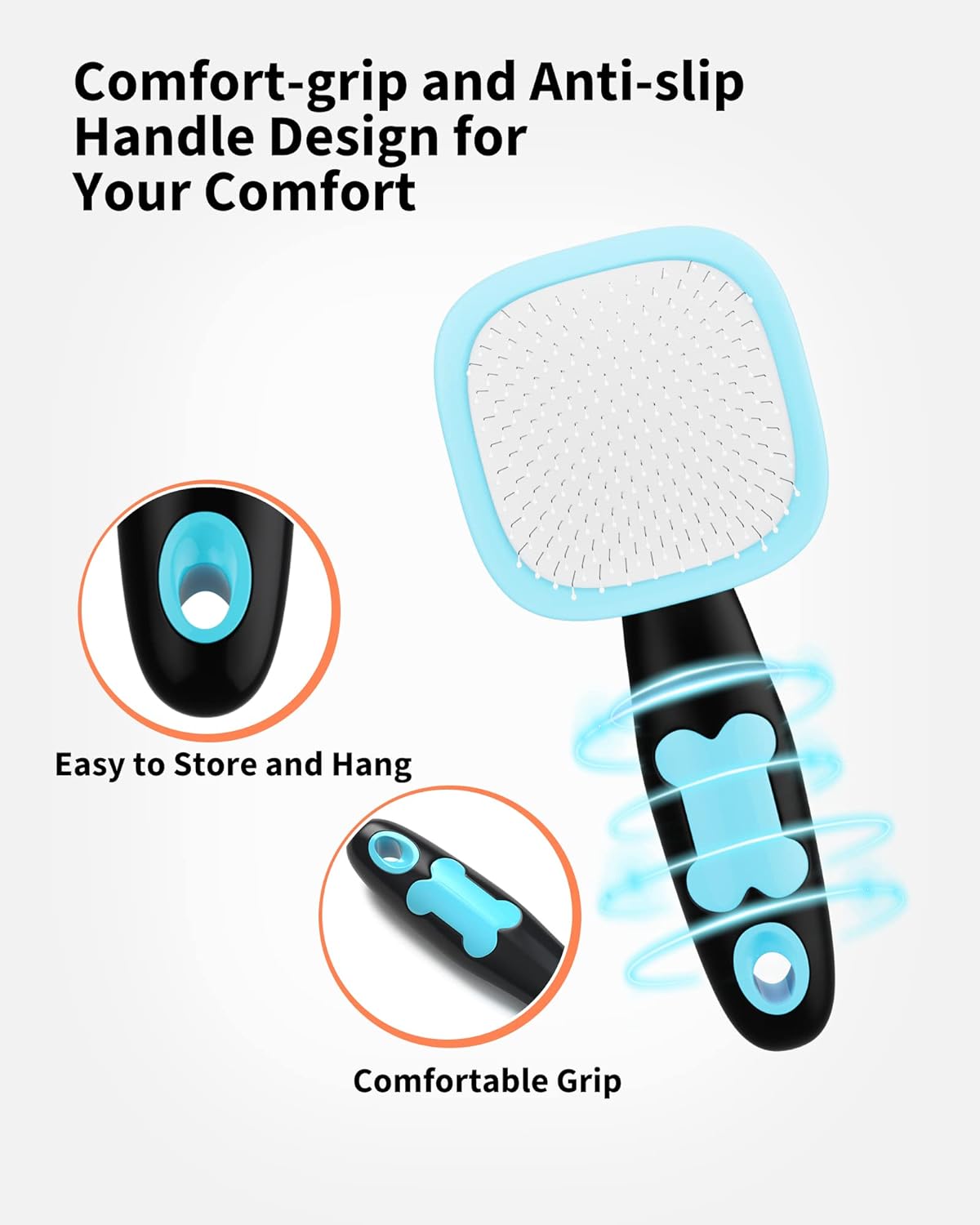 KFX-7533373 Pet Grooming Brush for Dogs and Cats - Stainless Steel Bristles, Comfort Grip Handle, Easy Cleaning, Long and Short Hair