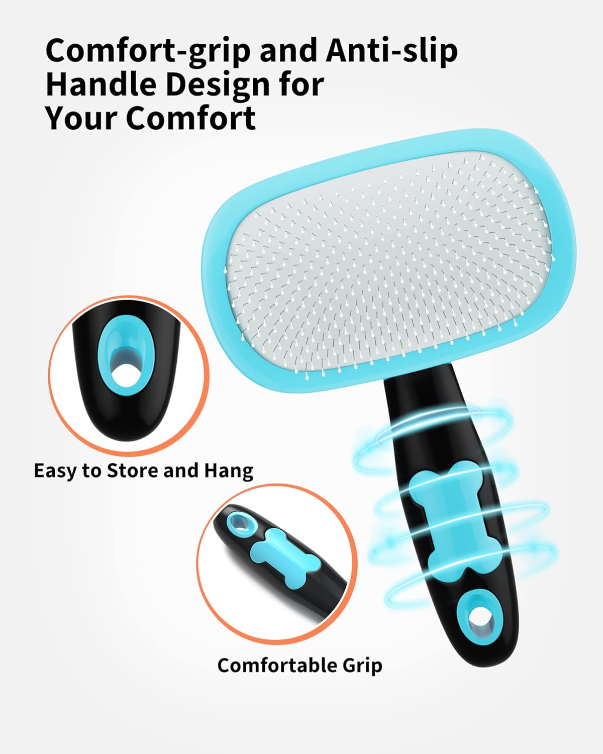 KFX-7533373 Pet Grooming Brush for Dogs and Cats - Stainless Steel Bristles, Comfort Grip Handle, Easy Cleaning, Long and Short Hair