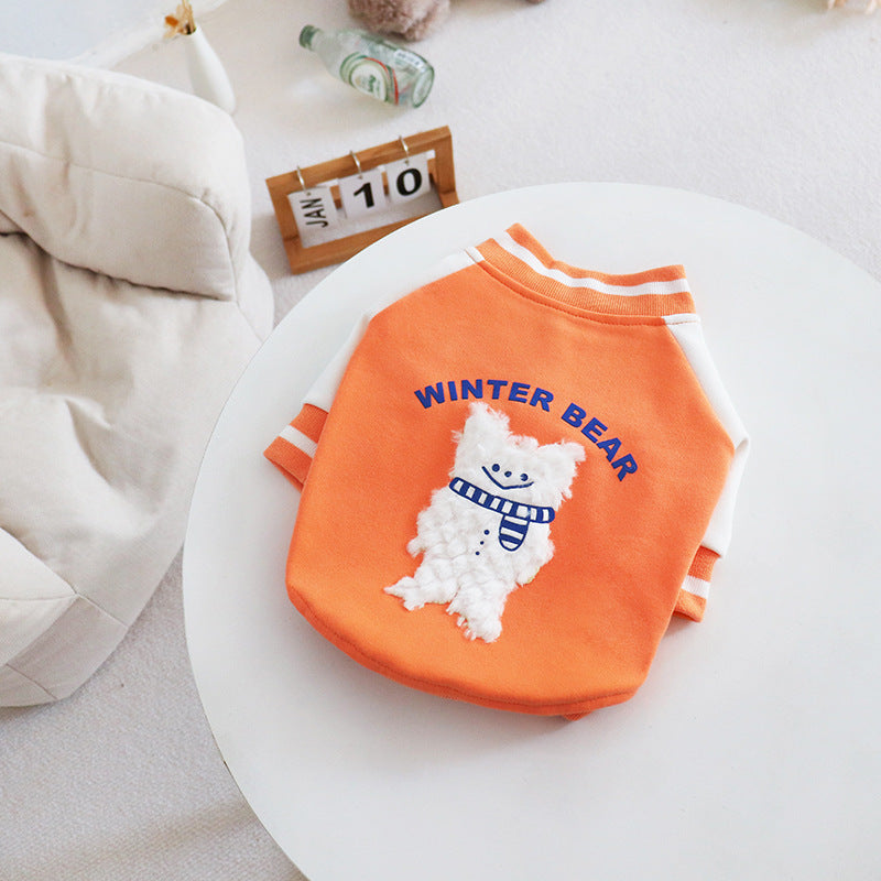 KFX-7538237 Casual Cotton Baseball Suit for Small Dogs in Orange - Teddy Bugs Law Design, Available in Multiple Sizes