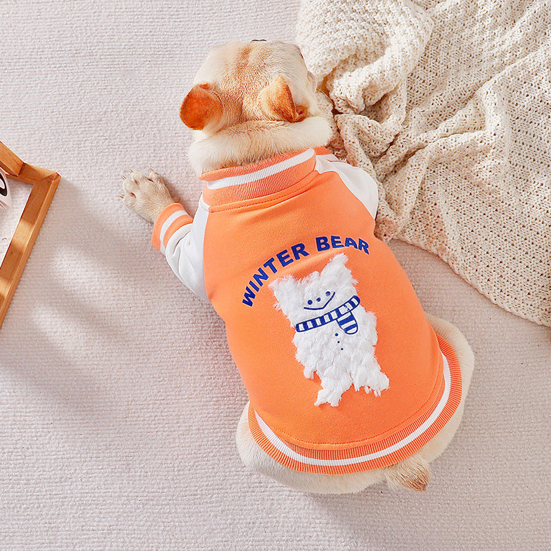 KFX-7538237 Casual Cotton Baseball Suit for Small Dogs in Orange - Teddy Bugs Law Design, Available in Multiple Sizes