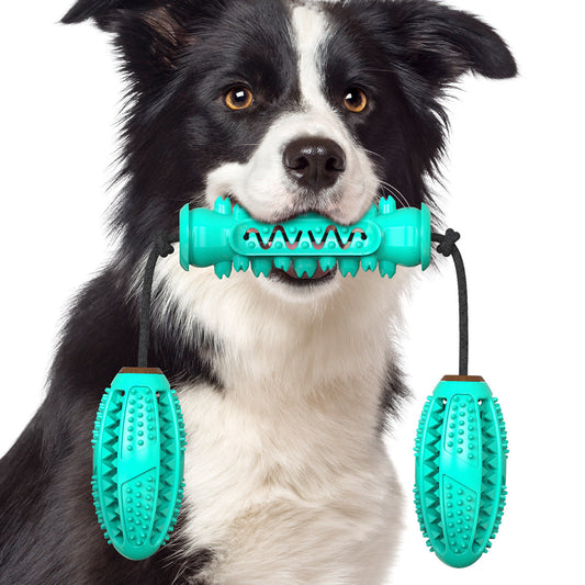 KFX-7540285 Durable TPR Chew Stick for Dogs - Teeth Cleaning Dumbbell Design in Red, Blue, and Green