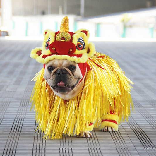 KFX-7541821 Little Lion Dance Costume for Pets - Chinese Style Polar Fleece Clothing, Sizes S, M, L, XL