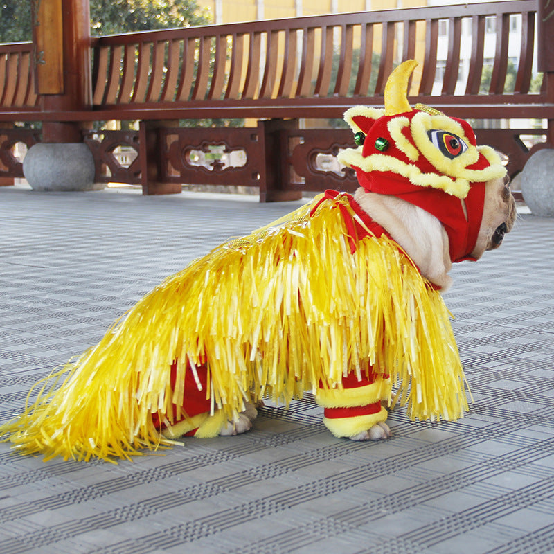 KFX-7541821 Little Lion Dance Costume for Pets - Chinese Style Polar Fleece Clothing, Sizes S, M, L, XL