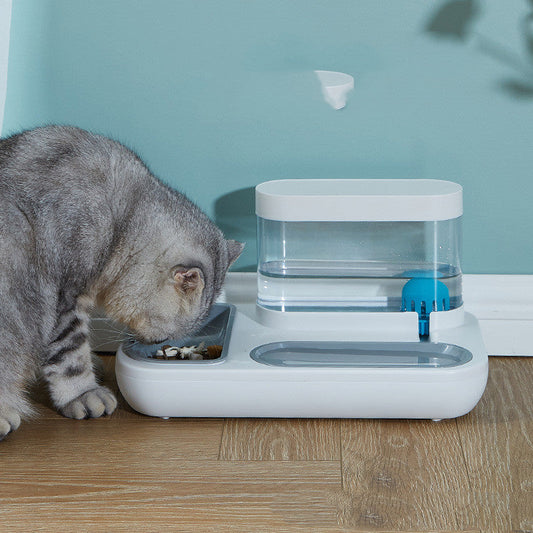 KFX-7543485 Automatic Cat Drinking Fountain and Feeding Bowl – Dual 1500ml Capacity in Starry Sky Blue or Snow Mountain White