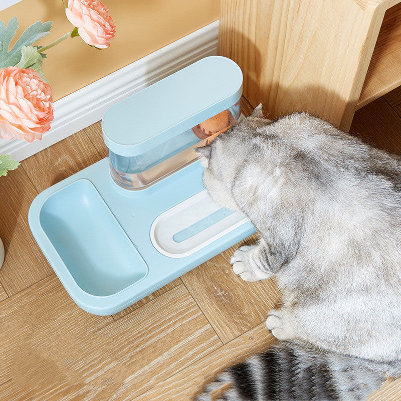 KFX-7543485 Automatic Cat Drinking Fountain and Feeding Bowl – Dual 1500ml Capacity in Starry Sky Blue or Snow Mountain White