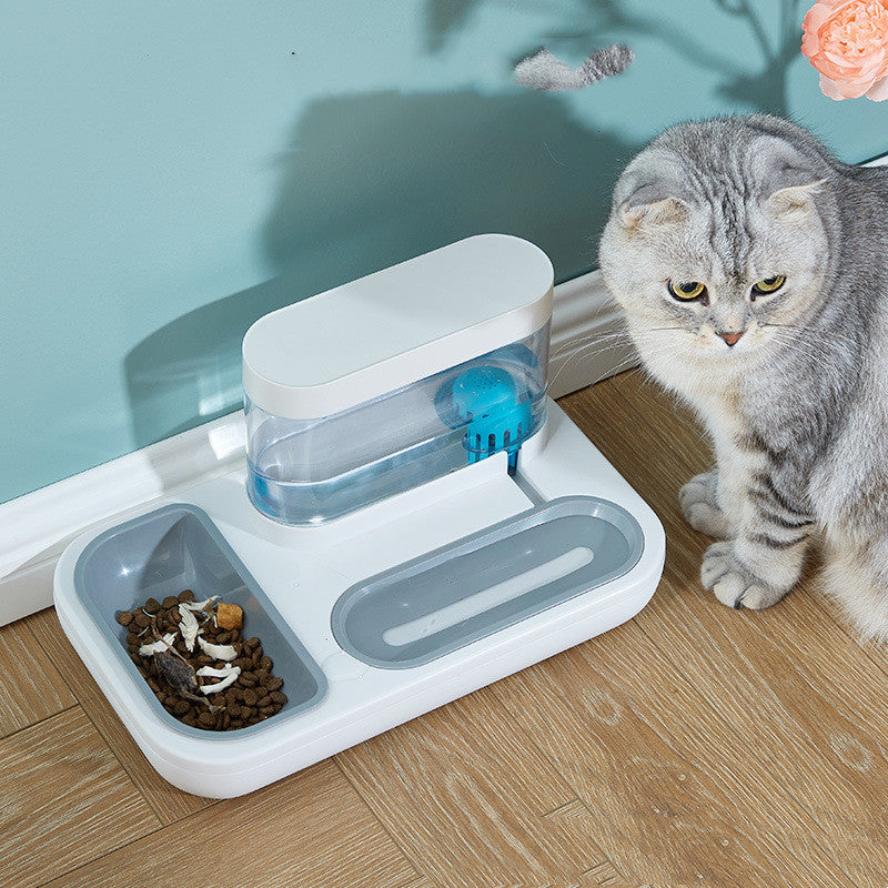 KFX-7543485 Automatic Cat Drinking Fountain and Feeding Bowl – Dual 1500ml Capacity in Starry Sky Blue or Snow Mountain White