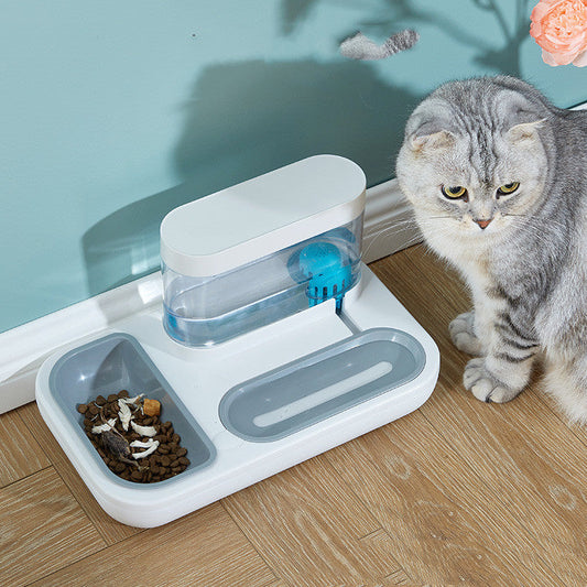 KFX-7543485 Automatic Cat Drinking Fountain and Feeding Bowl – Dual 1500ml Capacity in Starry Sky Blue or Snow Mountain White