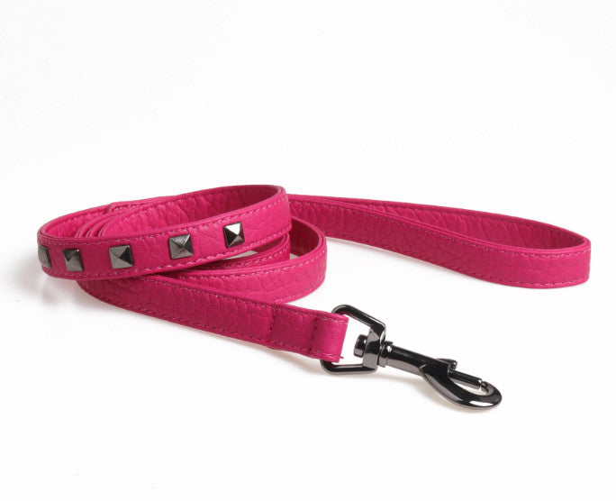 KFX-7546685 Adjustable Stylish Dog Vest with Studded Leather Leash, Black and Pink