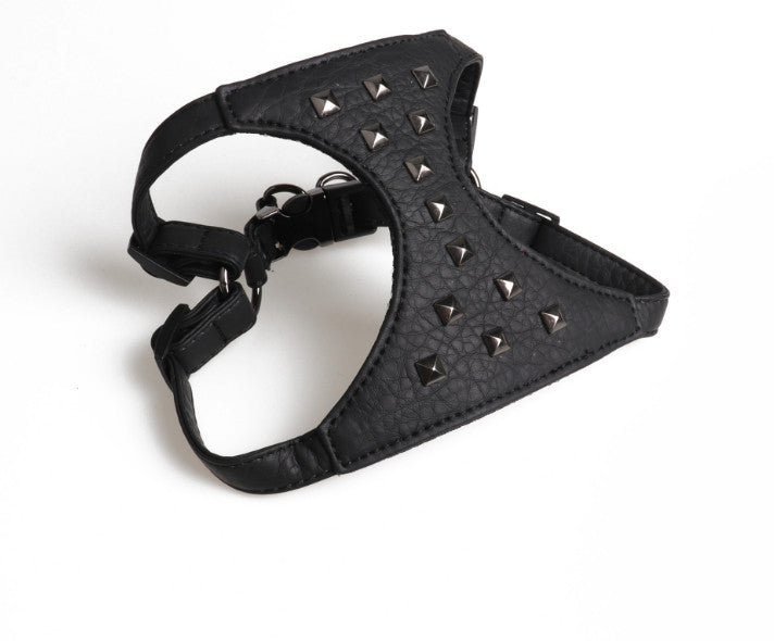 KFX-7546685 Adjustable Stylish Dog Vest with Studded Leather Leash, Black and Pink