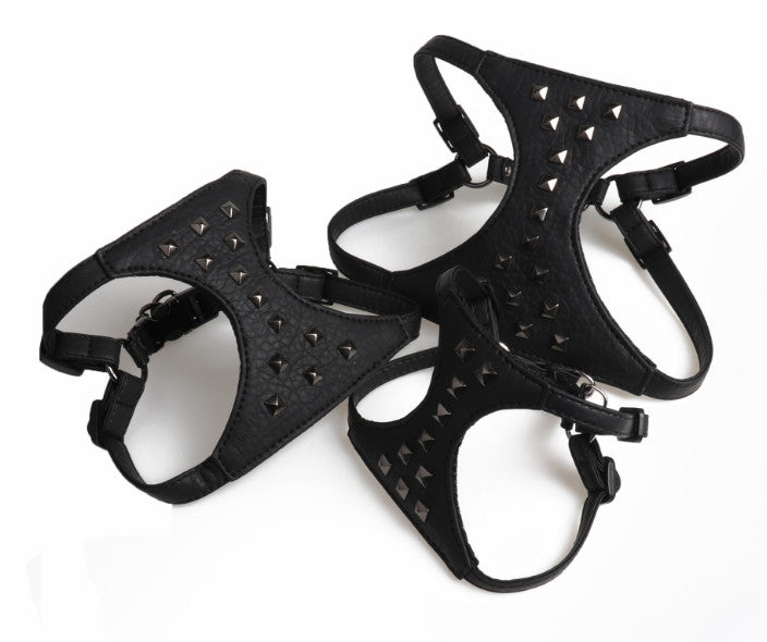 KFX-7546685 Adjustable Stylish Dog Vest with Studded Leather Leash, Black and Pink