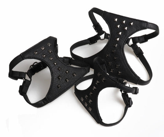 KFX-7546685 Adjustable Stylish Dog Vest with Studded Leather Leash, Black and Pink