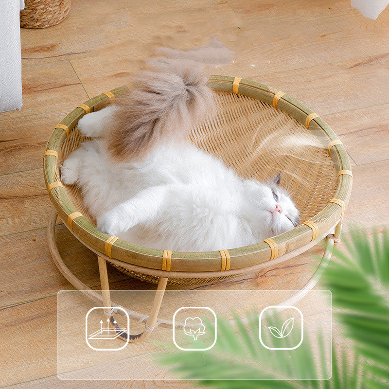 KFX-7547453 Bamboo Cat Nest - Washable Semi-Enclosed Woven Bed for Comfort