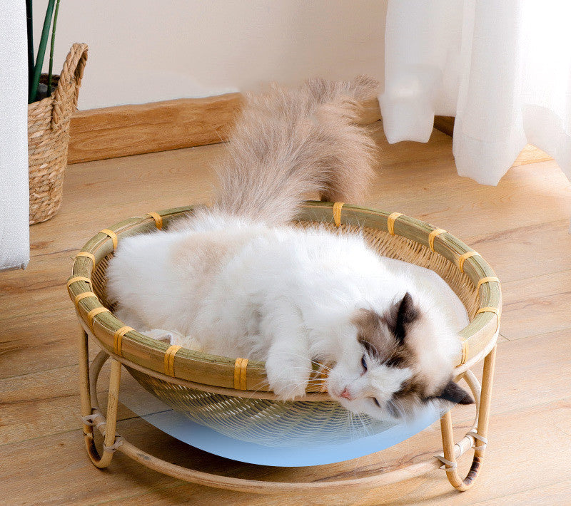 KFX-7547453 Bamboo Cat Nest - Washable Semi-Enclosed Woven Bed for Comfort
