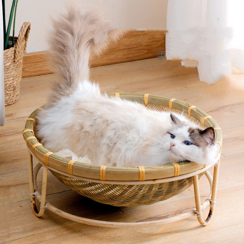 KFX-7547453 Bamboo Cat Nest - Washable Semi-Enclosed Woven Bed for Comfort