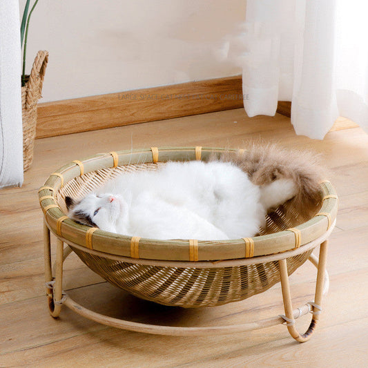 KFX-7547453 Bamboo Cat Nest - Washable Semi-Enclosed Woven Bed for Comfort