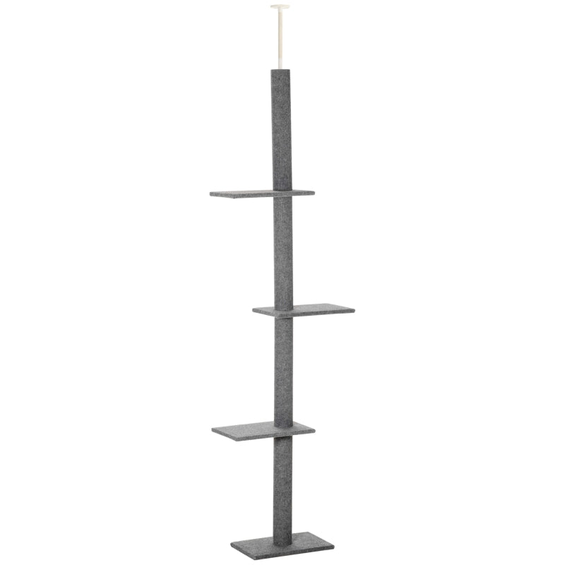 KFX-7548861 Adjustable Height Cat Tree with Sisal-Covered Scratching Posts and Soft Platforms, 8.5 ft Climbing Tower for Cats, Grey