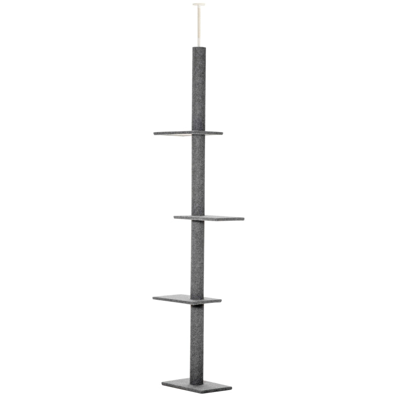 KFX-7548861 Adjustable Height Cat Tree with Sisal-Covered Scratching Posts and Soft Platforms, 8.5 ft Climbing Tower for Cats, Grey