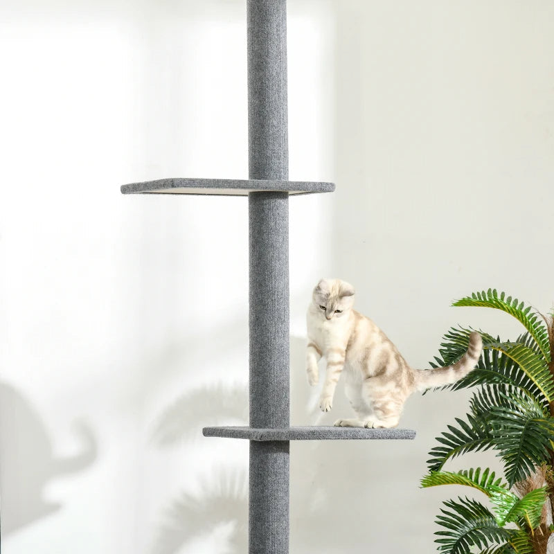 KFX-7548861 Adjustable Height Cat Tree with Sisal-Covered Scratching Posts and Soft Platforms, 8.5 ft Climbing Tower for Cats, Grey