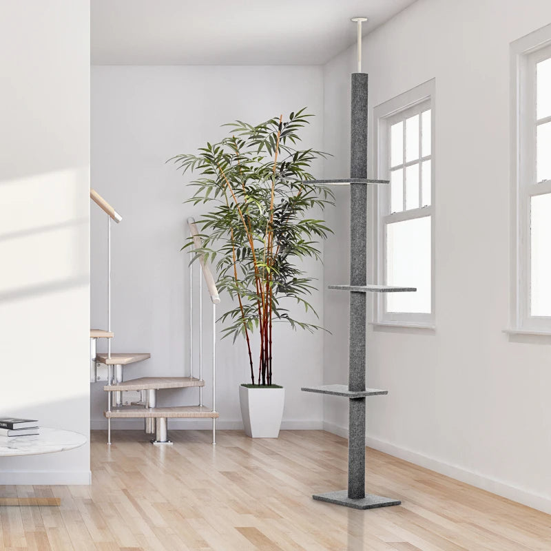 KFX-7548861 Adjustable Height Cat Tree with Sisal-Covered Scratching Posts and Soft Platforms, 8.5 ft Climbing Tower for Cats, Grey
