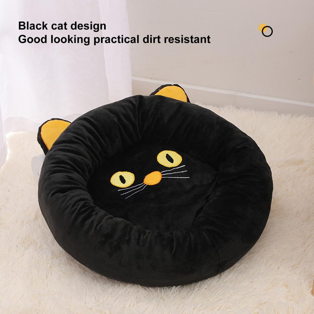 KFX-7550653 Cozy Black Cat-Shaped Pet Nest with Supportive Edges, Soft Velvet Material, Available in Two Sizes