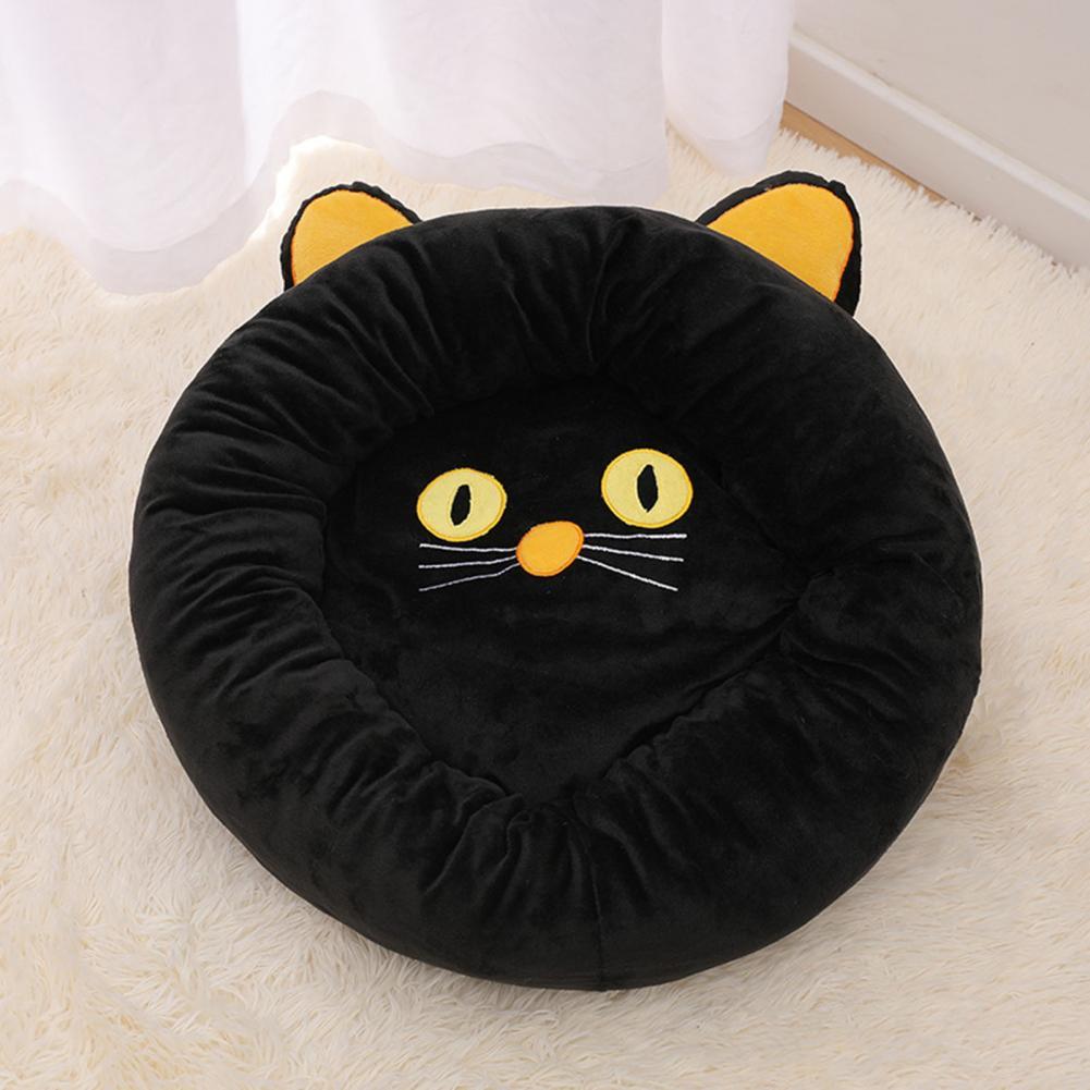 KFX-7550653 Cozy Black Cat-Shaped Pet Nest with Supportive Edges, Soft Velvet Material, Available in Two Sizes