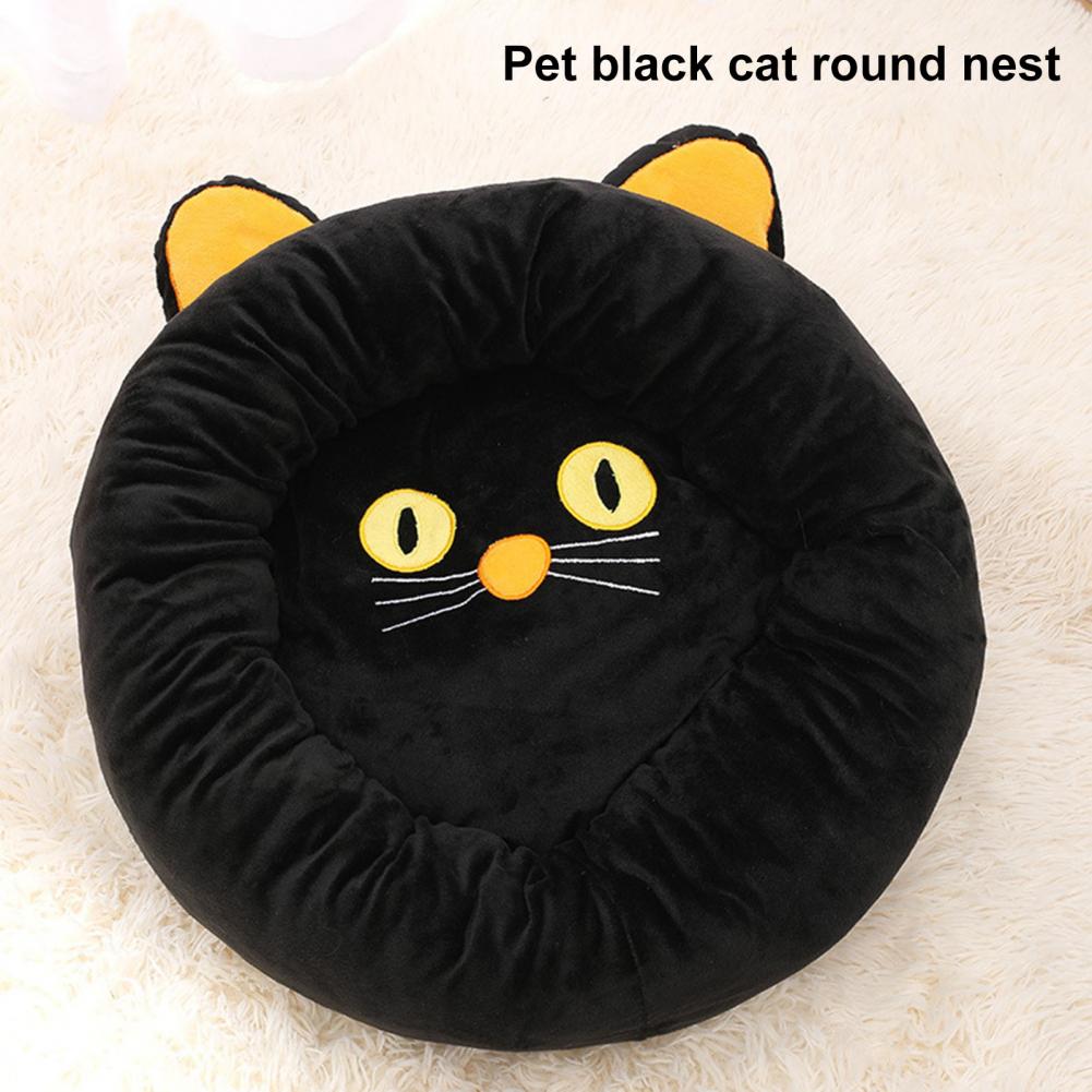 KFX-7550653 Cozy Black Cat-Shaped Pet Nest with Supportive Edges, Soft Velvet Material, Available in Two Sizes