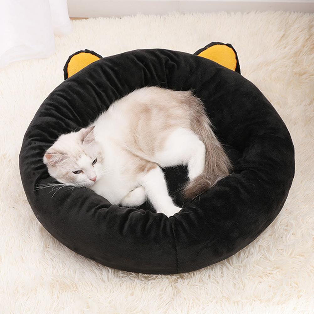 KFX-7550653 Cozy Black Cat-Shaped Pet Nest with Supportive Edges, Soft Velvet Material, Available in Two Sizes
