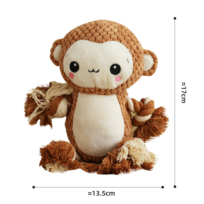 KFX-7552829 Interactive Plush Dog Toy for Molar Teeth Cleaning - Long Lion, Elephant, Wolf, Monkey, Rhinoceros & More