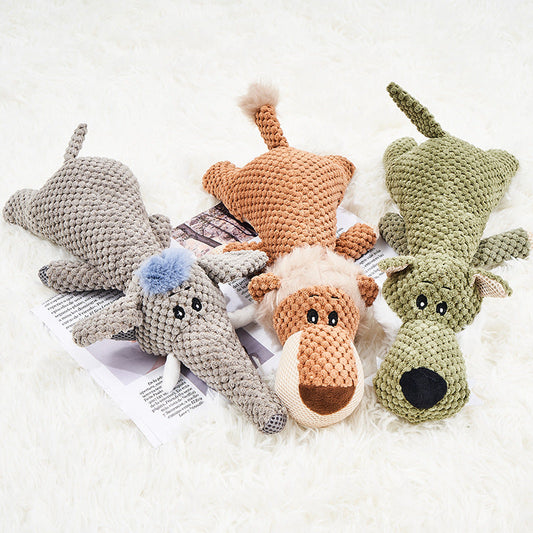 KFX-7552829 Interactive Plush Dog Toy for Molar Teeth Cleaning - Long Lion, Elephant, Wolf, Monkey, Rhinoceros & More
