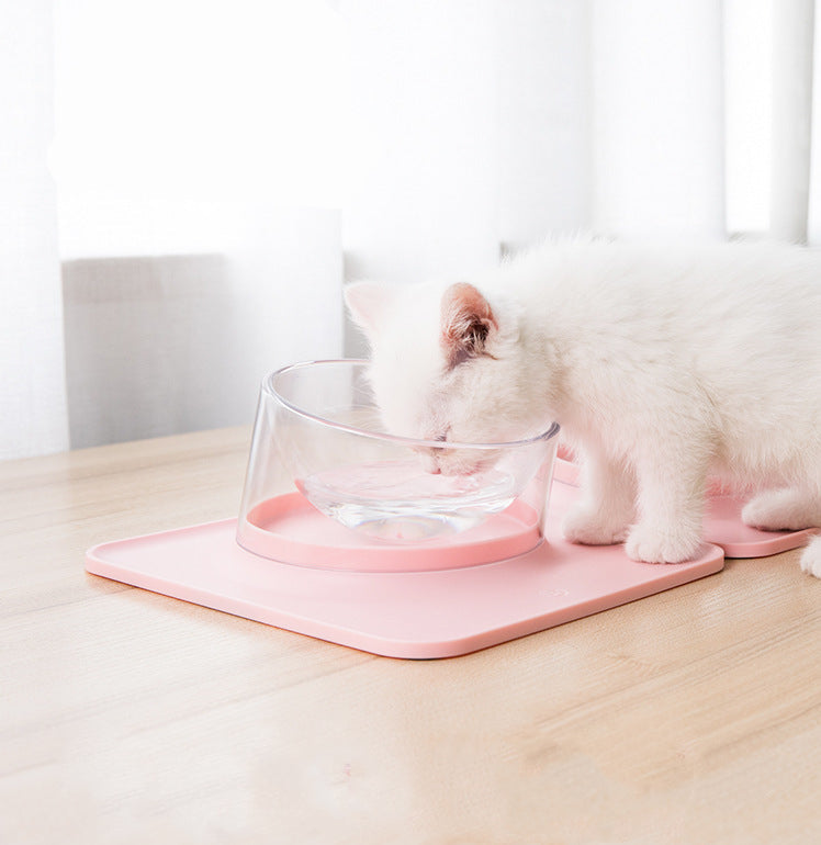 KFX-7553341 Anti-Spill and Anti-Tip Pet Bowl with Inclined Design - 440ML Water & 400ML Food Bowls