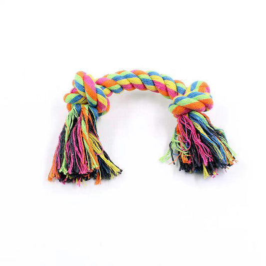 KFX-7553981 Cotton Rope Knot Dog Toy - Double-Section Durable Chew Plaything in Random Colors