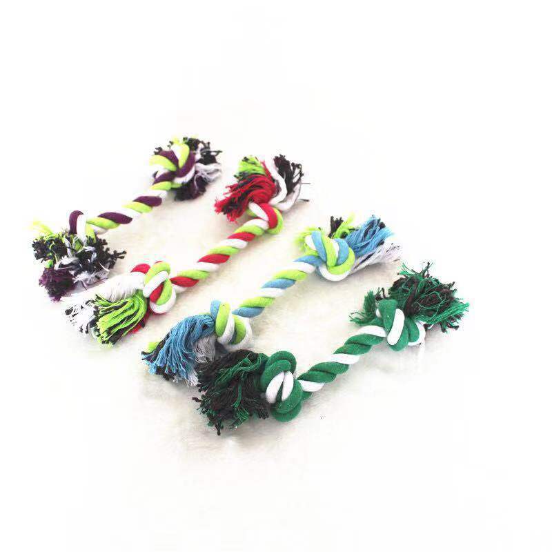 KFX-7553981 Cotton Rope Knot Dog Toy - Double-Section Durable Chew Plaything in Random Colors