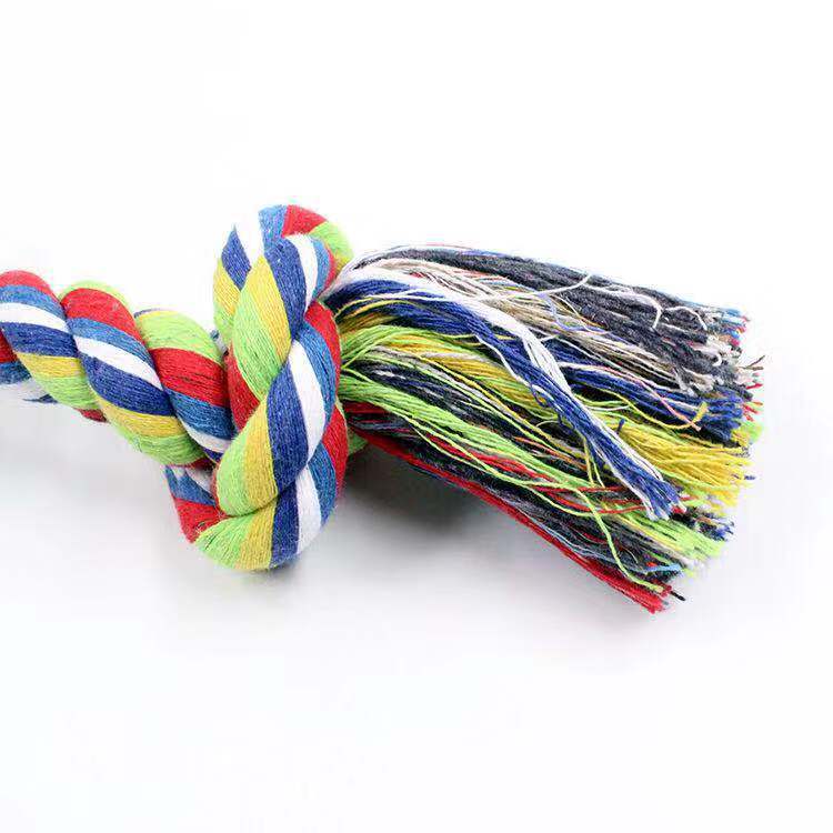 KFX-7553981 Cotton Rope Knot Dog Toy - Double-Section Durable Chew Plaything in Random Colors