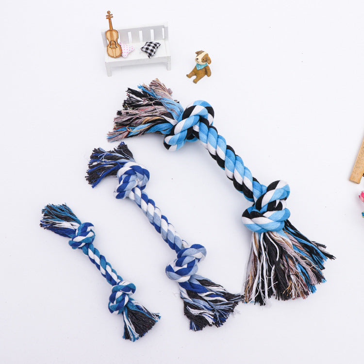 KFX-7553981 Cotton Rope Knot Dog Toy - Double-Section Durable Chew Plaything in Random Colors
