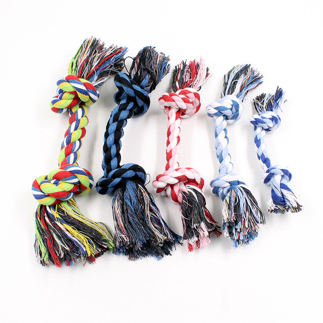 KFX-7553981 Cotton Rope Knot Dog Toy - Double-Section Durable Chew Plaything in Random Colors