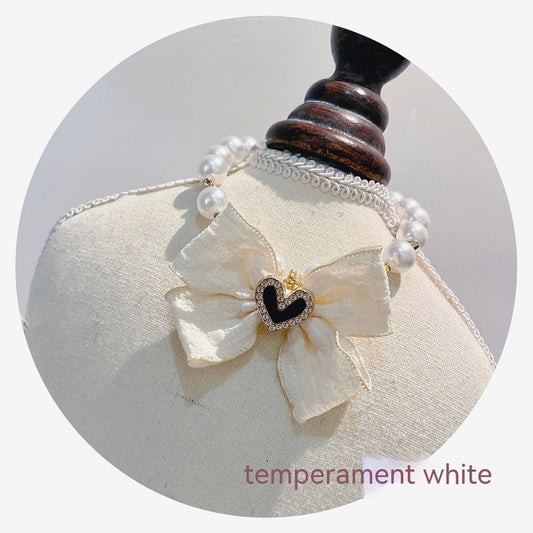 KFX-7555133 Elegant Pearl Collar with Bow for Pets - Available in White and Milk Blue, Various Sizes