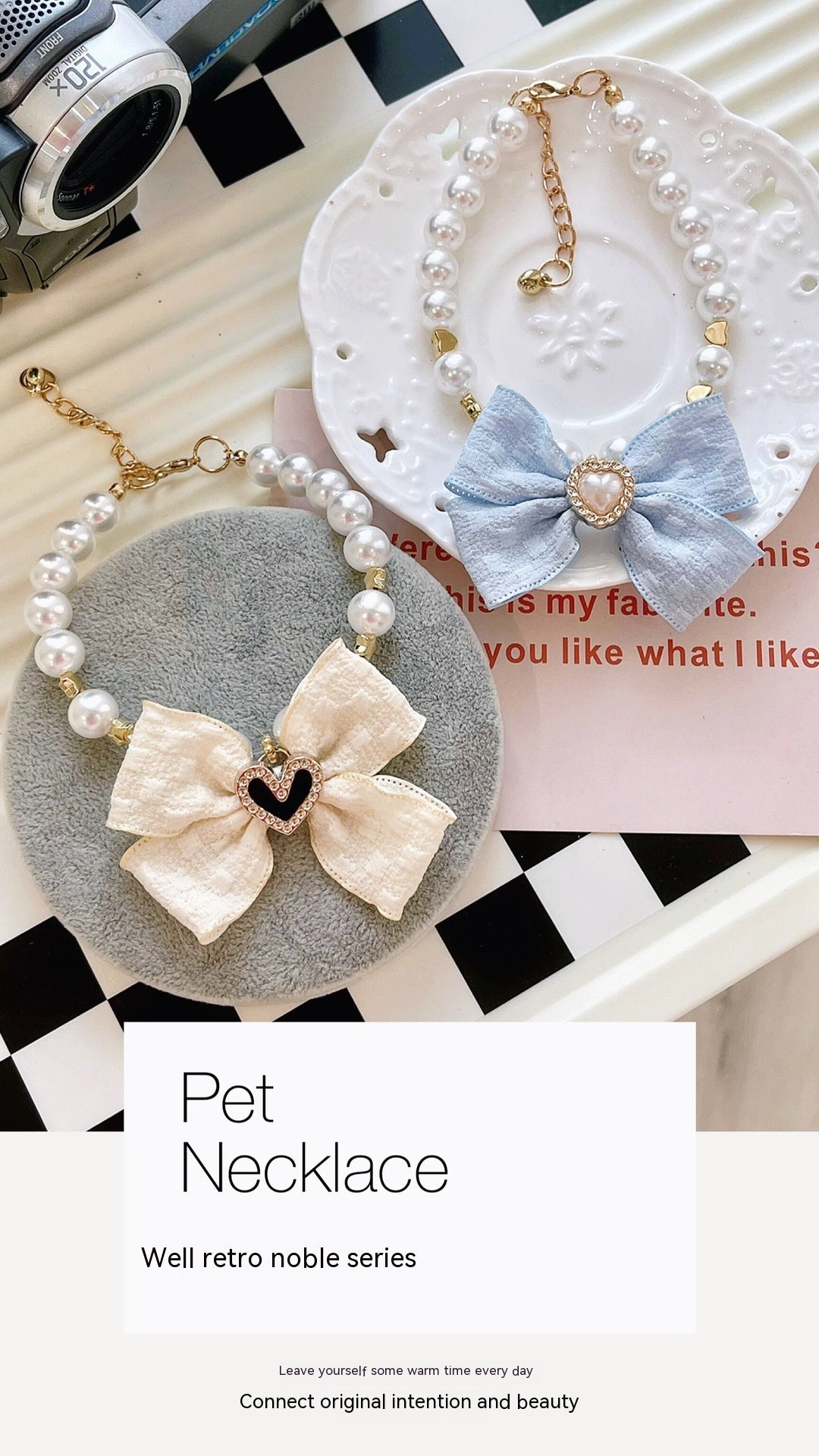 KFX-7555133 Elegant Pearl Collar with Bow for Pets - Available in White and Milk Blue, Various Sizes