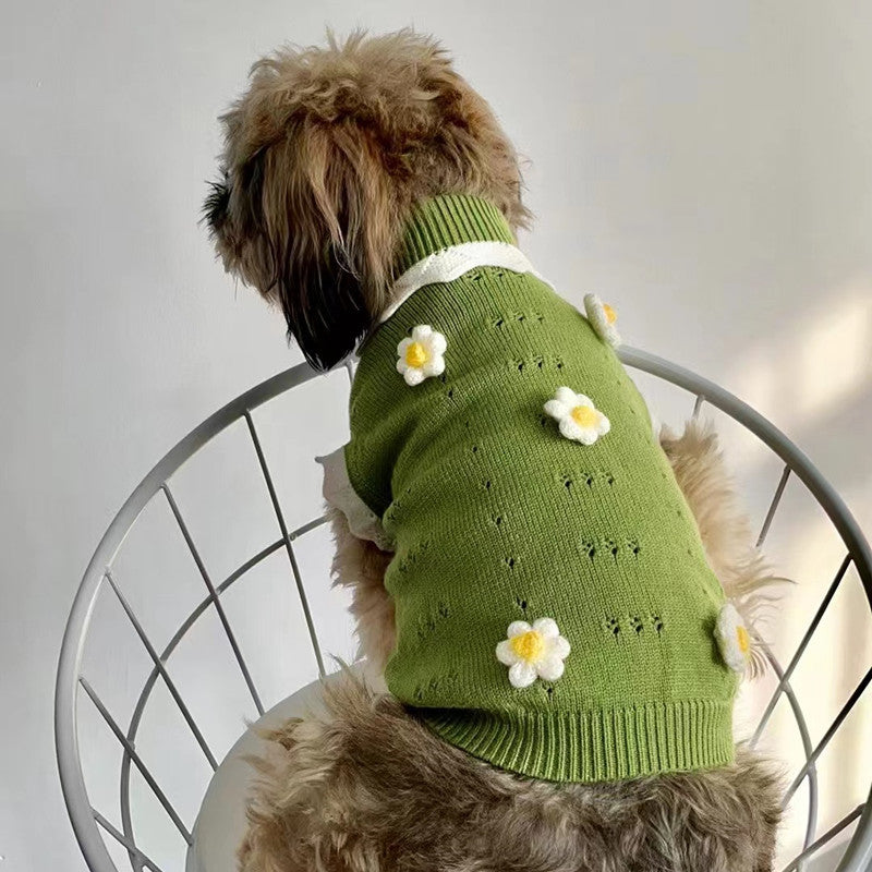 KFX-7558589 Cozy Flower Blossom Sweater for Dogs and Cats - Autumn & Winter Pet Wear